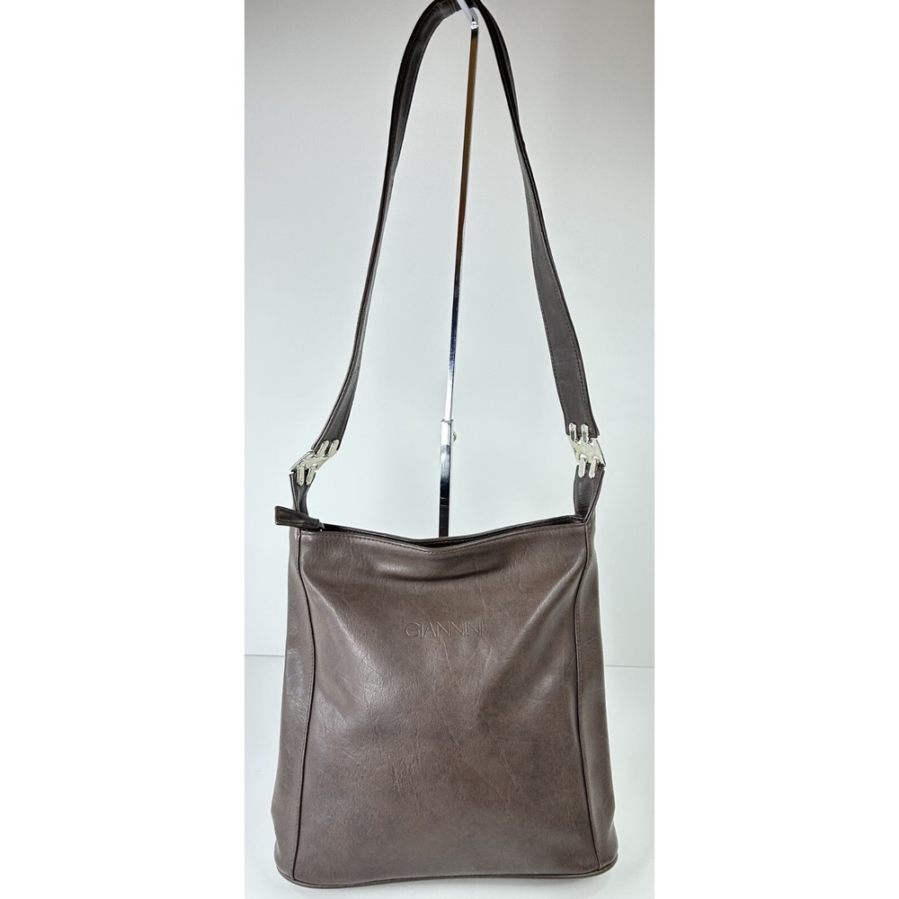 Giannini Purse Medium Brown Bucket Shoulder Hobo‎ Tablet Crossbody Faux Leather